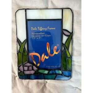 Dale Tiffany Blue Green Art Glass Picture Frame 3.5x5 Stained Glass Vintage 98